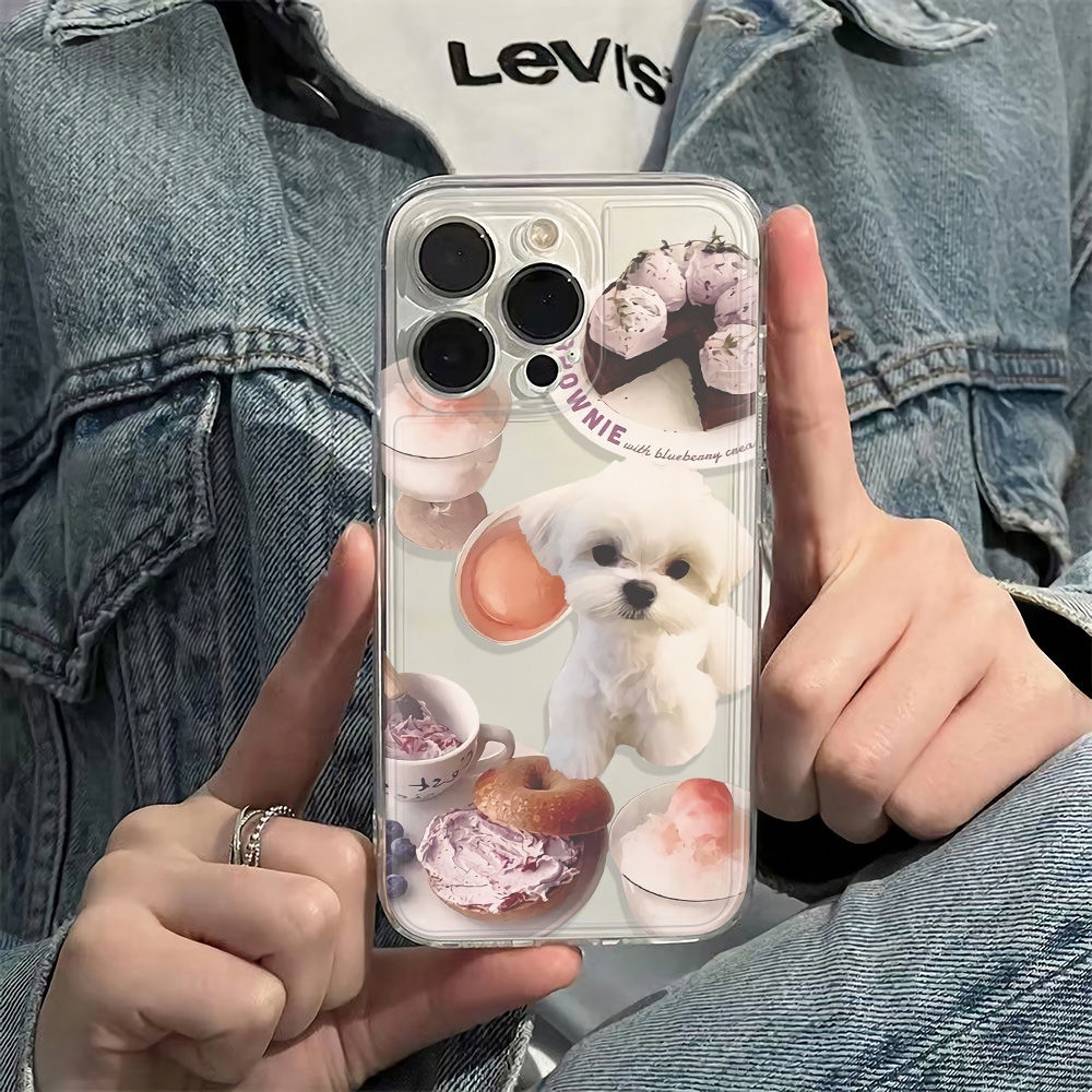 ✅Ốp Điện Thoại Mềm Chống Sốc Hình Cún Trắng Đơn Giản Cho Iphone 14pro 11 6In 13 12Max78