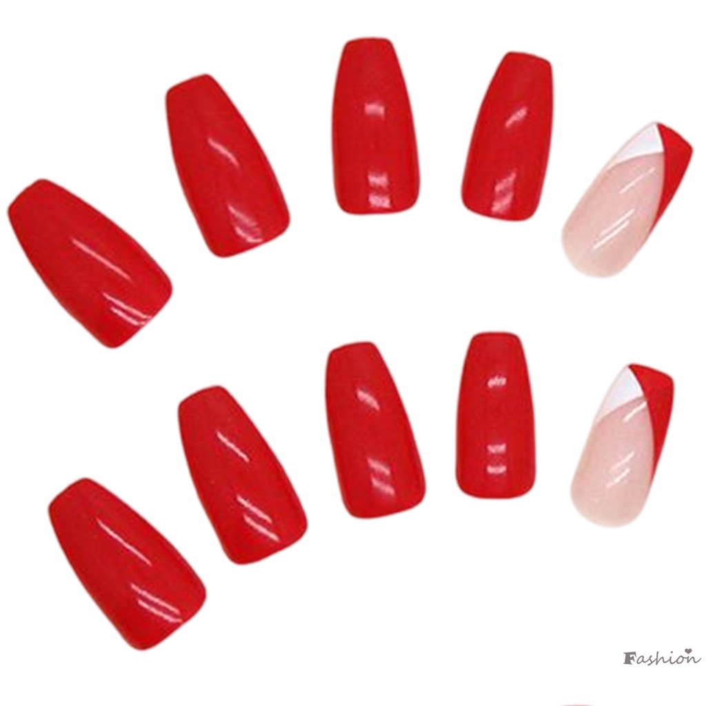 Móng Tay Giả Màu Trắng Và Đỏ Không Đau Không Dễ Vỡ Phong Cách Pháp