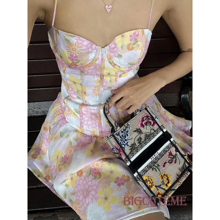Đầm Hai Dây Hở Lưng In Họa Tiết Hoa Thời Trang Mùa Hè Dành Cho Nữ