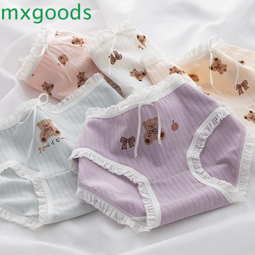 Quần Lót Lưng Vừa Màu Trơn In Họa Tiết Gấu Hoạt Hình Đơn Giản Cho Nữ