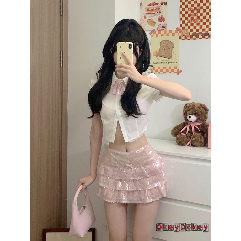 Chân Váy Ngắn Xếp Tầng Đính Kim Sa Lấp Lánh Thời Trang Mùa Hè Cho Nữ