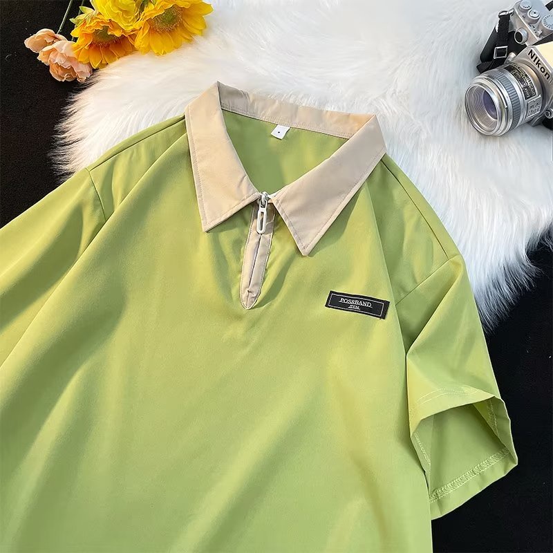 Áo Thun polo Ngắn Tay Cao Cấp Màu Sắc Tương Phản Có Khóa Kéo Thời Trang Mùa Hè Dành Cho Nam