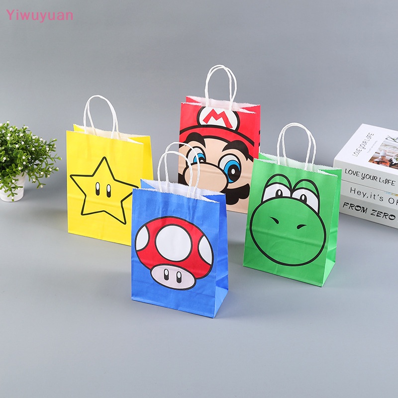 Bộ 4 Túi Giấy Kraft In Hình Super Mario Trang Trí Tiệc Cưới, Sinh Nhật, Giáng Sinh Năm Mới