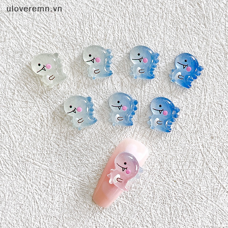 Set 10 Phụ Kiện Trang Trí Móng Tay DIY Hình Khủng Long Phát Quang Dễ Thương