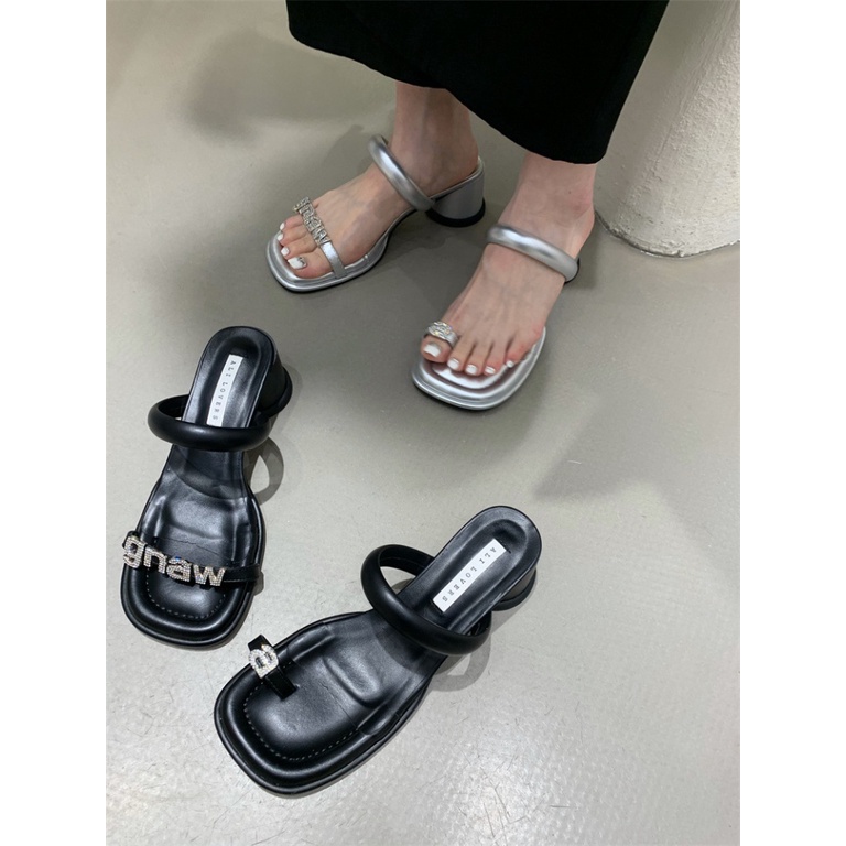 Sandal Cao Gót Mũi Vuông Đính Đá Thời Trang Mùa Hè 2023 Mới