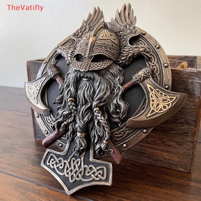 [Thevalifly] Tượng Trang Trí Tường Hình Hai Rìu Chiến Binh Viking Bằng Nhựa Resin Cổ Điển HOT