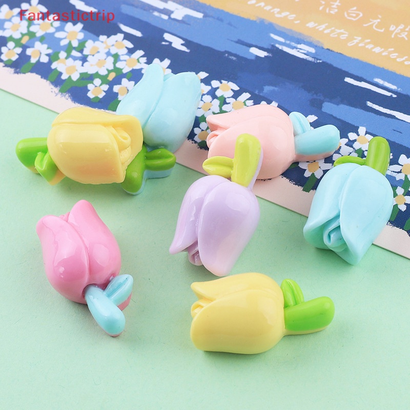 Set 10 Phụ Kiện Kẹp Tóc Hình Hoa Tulip Bằng Nhựa Resin Dễ Thương DIY