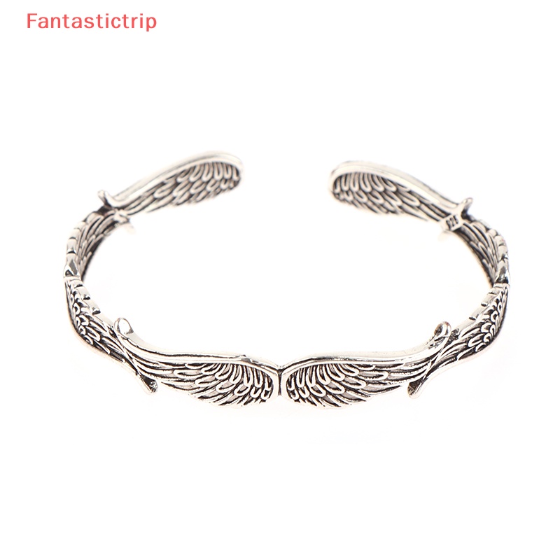 [Fantastictrip] Vòng Tay Hở Bằng Kim Loại Thiết Kế Cánh Thiên Thần Sáng Tạo Phong Cách Retro Thích Hợp Làm Quà Tặng Tiệc Tù