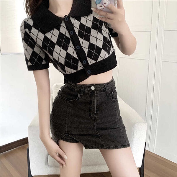 Áo Thun Cardigan Dệt Kim Mỏng Tay Ngắn Kẻ Sọc Kiểu Vintage Thời Trang Mùa Hè Cho Nữ