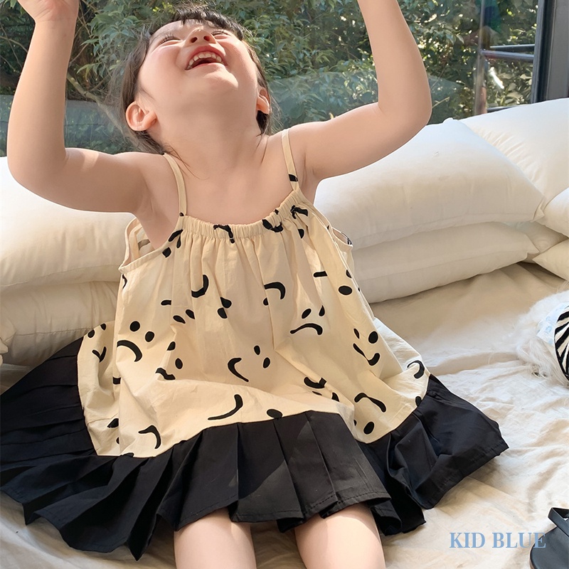 Đầm Hai Dây In Hình Mặt Cười Phong Cách Hàn Quốc Thời Trang Mùa Hè Xinh Xắn Cho Bé Gái