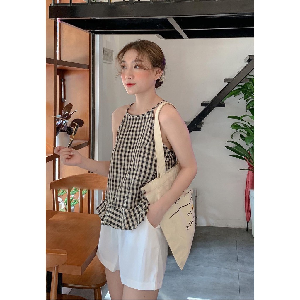 Áo yếm caro đuôi cá chất liệu vải caro mềm với 4 màu siêu cute