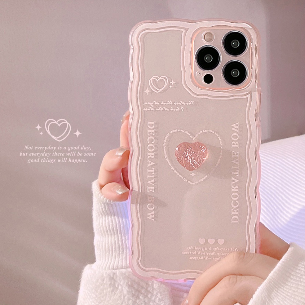 Ốp Điện Thoại TPU Mềm Chống Sốc Khung Gợn Sóng In Chữ Trái Tim 3D Cho IPhone 14 Pro Max 13 12 11 Pro Max XS XR 7 8 Plus