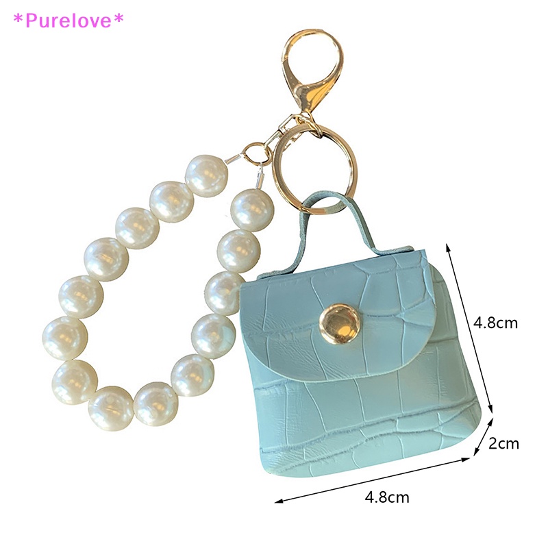 Ví Da Mềm Mini Đựng Tai Nghe / Tiền Xu Có Móc Khóa Ngọc Trai Dễ Thương Mới