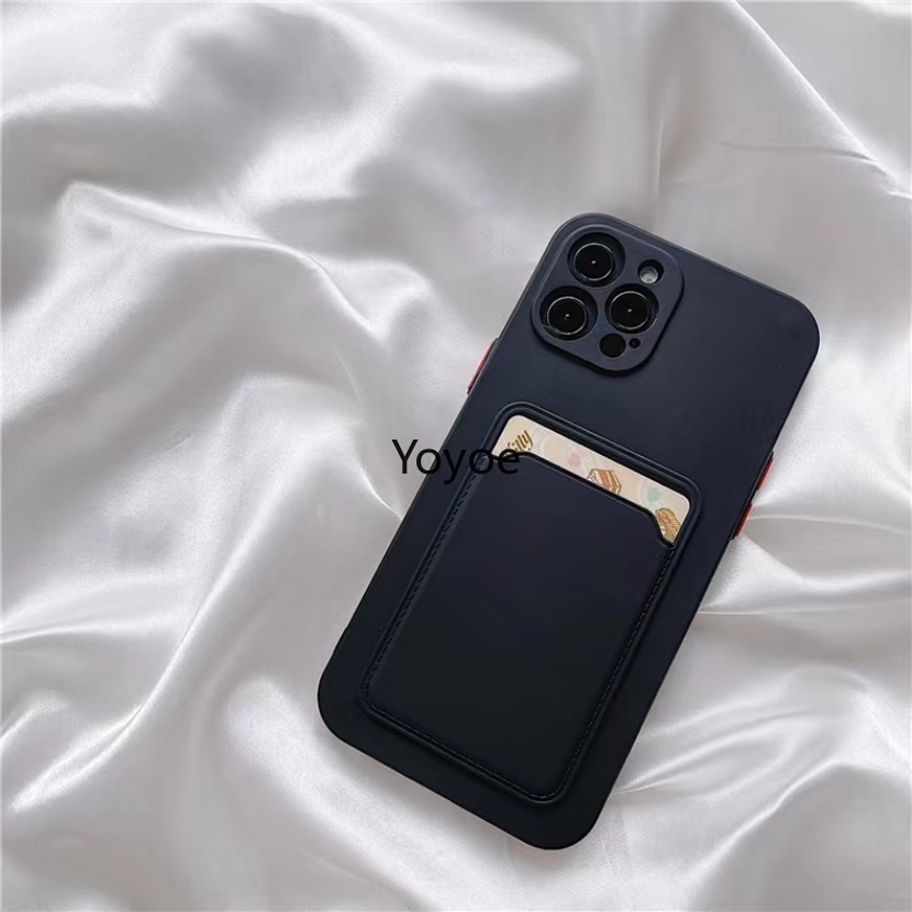 Ốp Điện Thoại Silicone Màu Trơn Dạng Ví Trượt Bảo Vệ Ống Kính Máy Ảnh Cho iPhone 14 13 11 12 Pro Max XR XS X 7 8 Plus SE