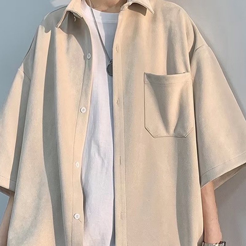 Áo Sơ Mi Tay Ngắn Màu Sắc Trơn Phong Cách Nhật Bản Thời Trang Mùa Hè Cho Nam Và Nữ