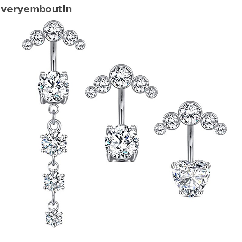 Bộ Khuyên Rốn Bằng Thép Không Gỉ Đính Đá Zircon Thời Trang Trong 1 Cho Nữ