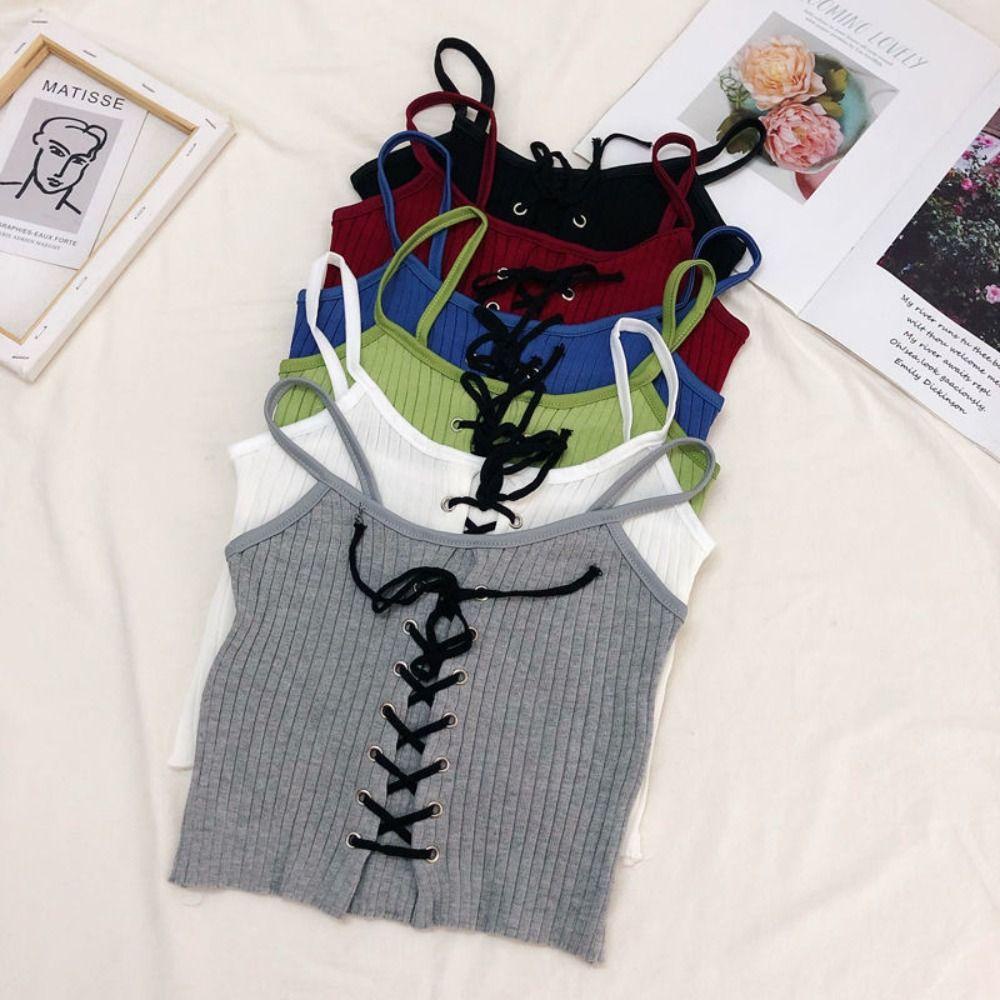 NICKOLAS Y2k Áo Tank Top Thắt Nơ Mềm Mại Ngọt Ngào Không Tay Phong Cách Hàn Quốc Retro Đi Biển