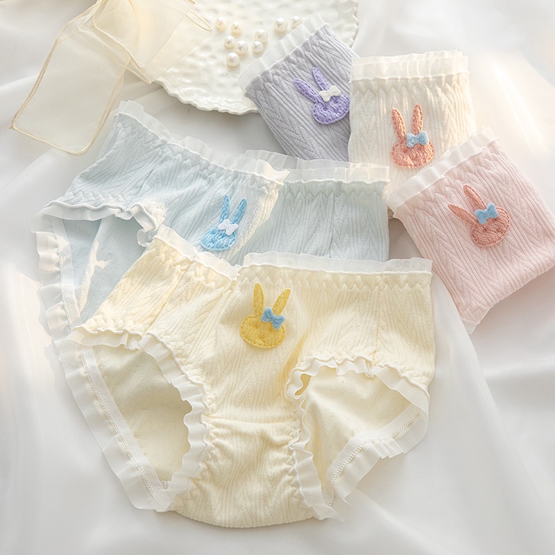 Quần Lót Cotton Thoáng Khí Màu Trơn In Họa Tiết Thỏ Hoạt Hình Dễ Thương Cho Nữ