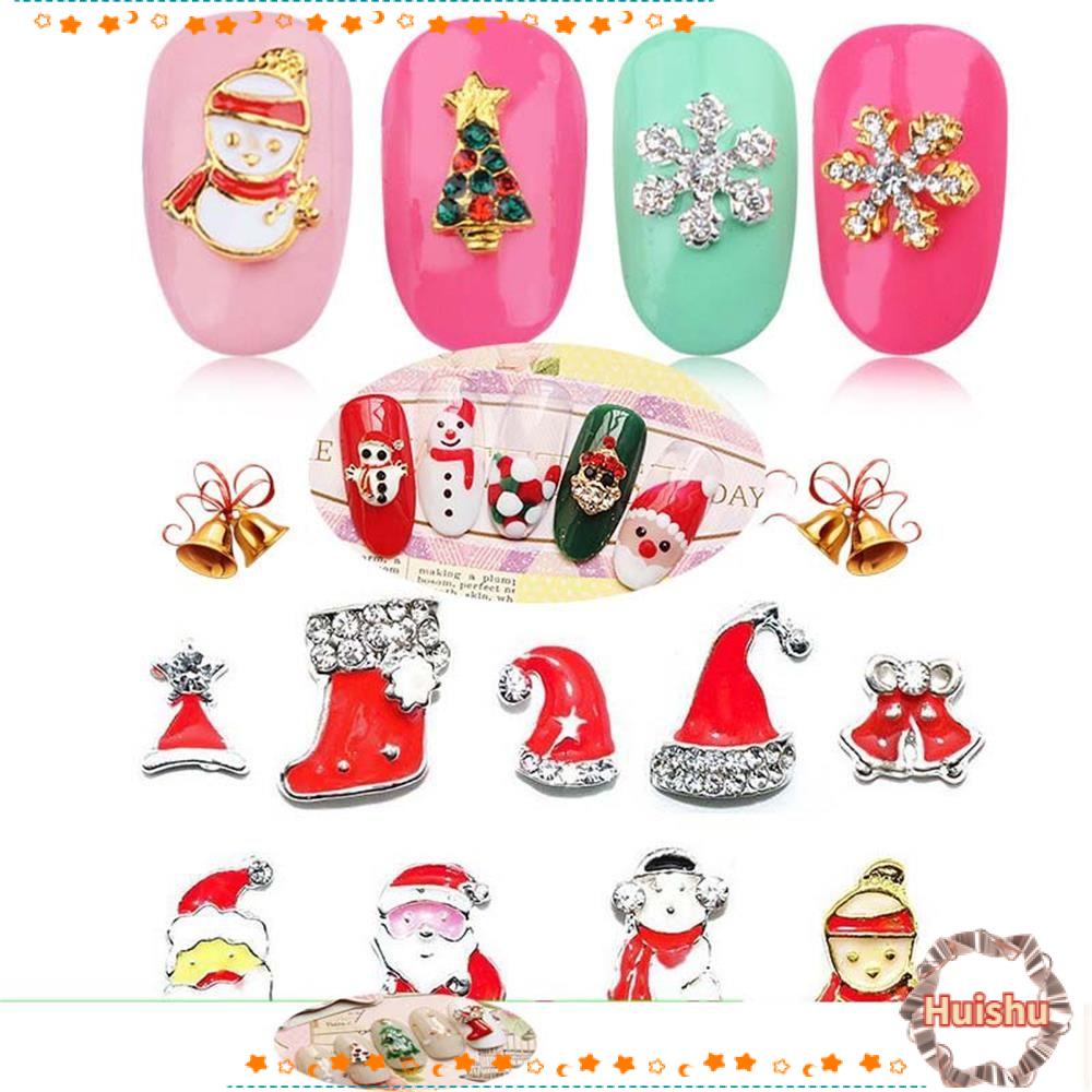 Set 12 Phụ Kiện Trang Trí Móng Tay Nghệ Thuật Họa Tiết Giáng Sinh 3D Bằng Hợp Kim