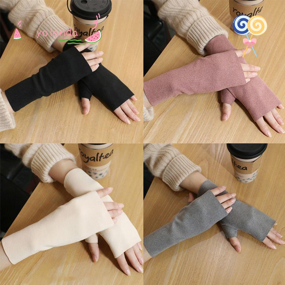 YOLA Găng Tay Hở Ngón Vải Nhung Giữ Ấm Cho Nữ