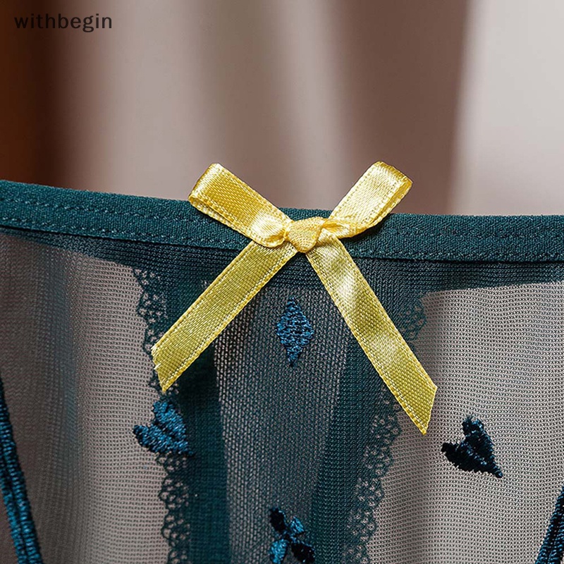 Quần Lót Lọt Khe Phối Lưới Trong Suốt Thêu Họa Tiết Đính Nơ Quyến Rũ Cho Nữ