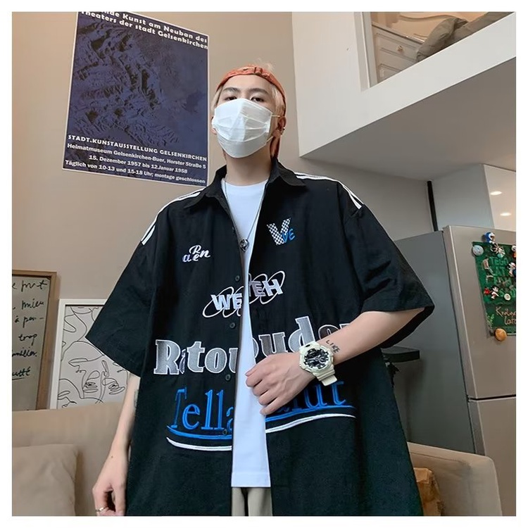 Áo Sơ Mi Ngắn Tay Oversize Dễ Phối Đồ Phong Cách Đường Phố Mới Cho Nam