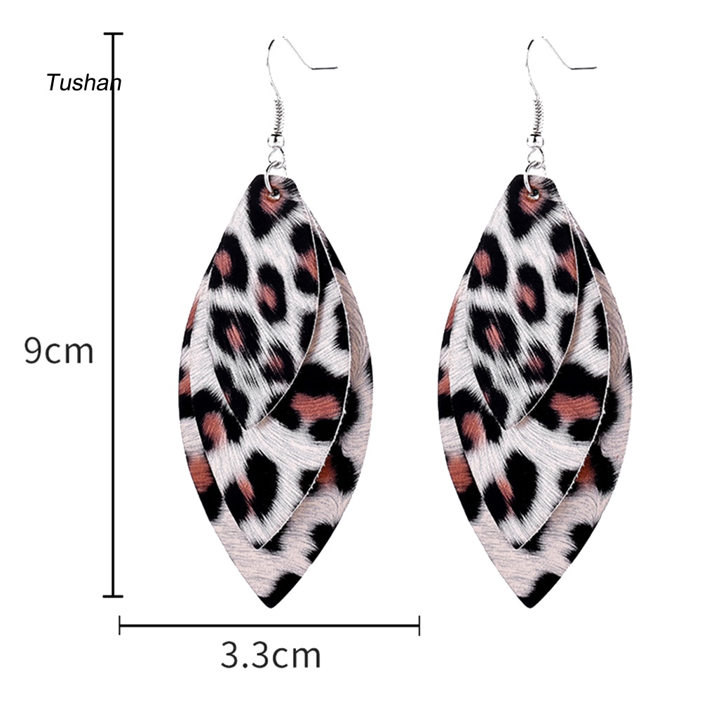 Bông Tai Móc Hình Chiếc Lá Ba Lớp Họa Tiết Da Báo Thời Trang Dành Cho Nữ