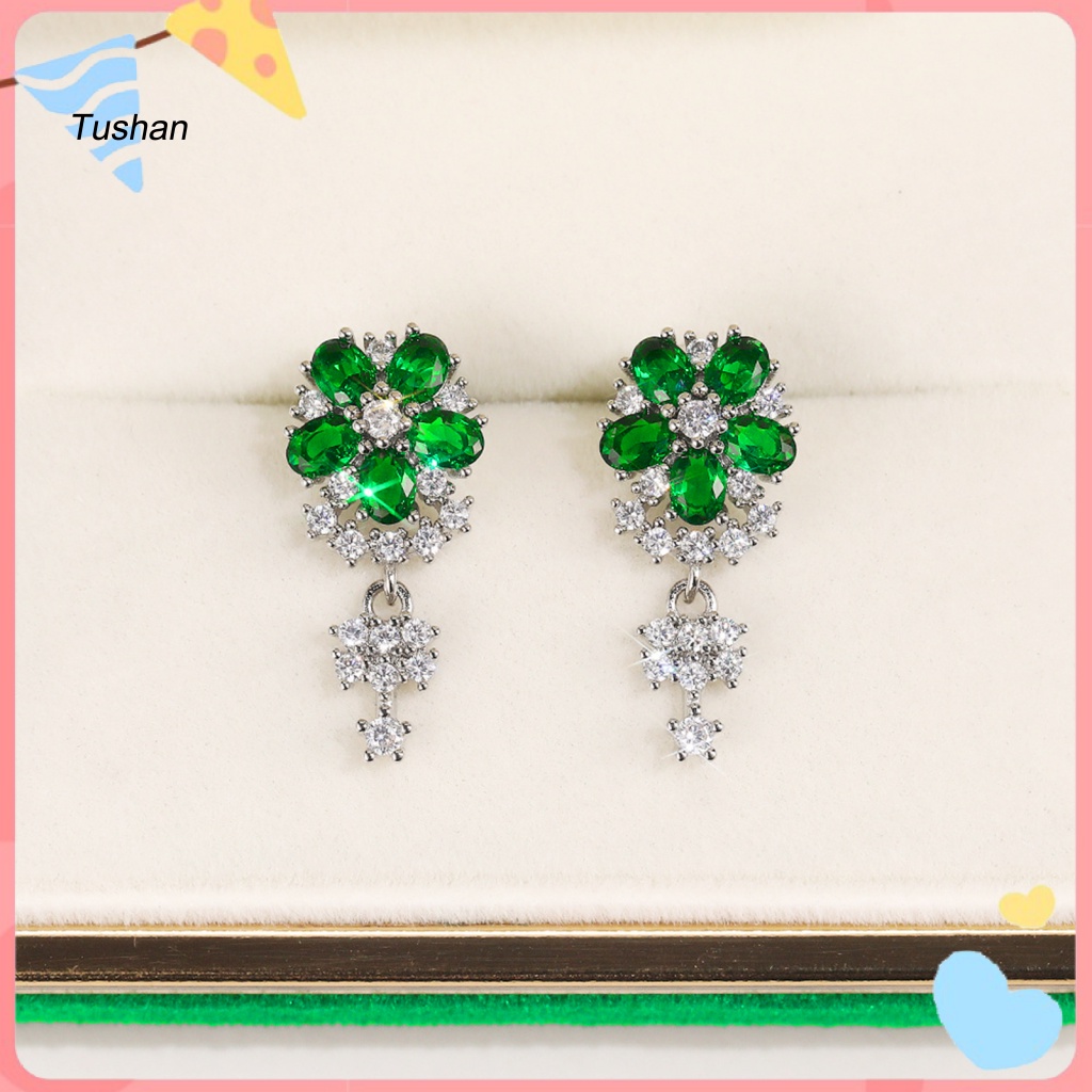 1 Đôi Bông Tai Hình Hoa Đính Đá Trang Nhã Dành Cho Nữ