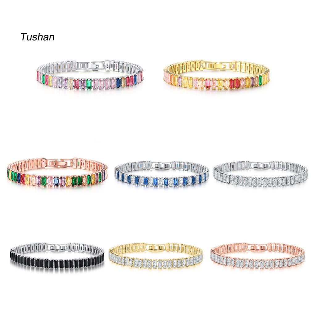 Vòng Tay Đính Đá Zircon Hình Chữ Nhật Nhiều Màu Sắc Dành Cho Nữ