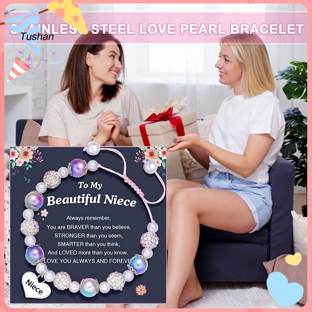 [Ts] Vòng Tay Dây Tua Rua Dài Đính Đá Ngọc Trai Giả Màu Sắc Tương Phản Có Thể Điều Chỉnh Cho Nữ