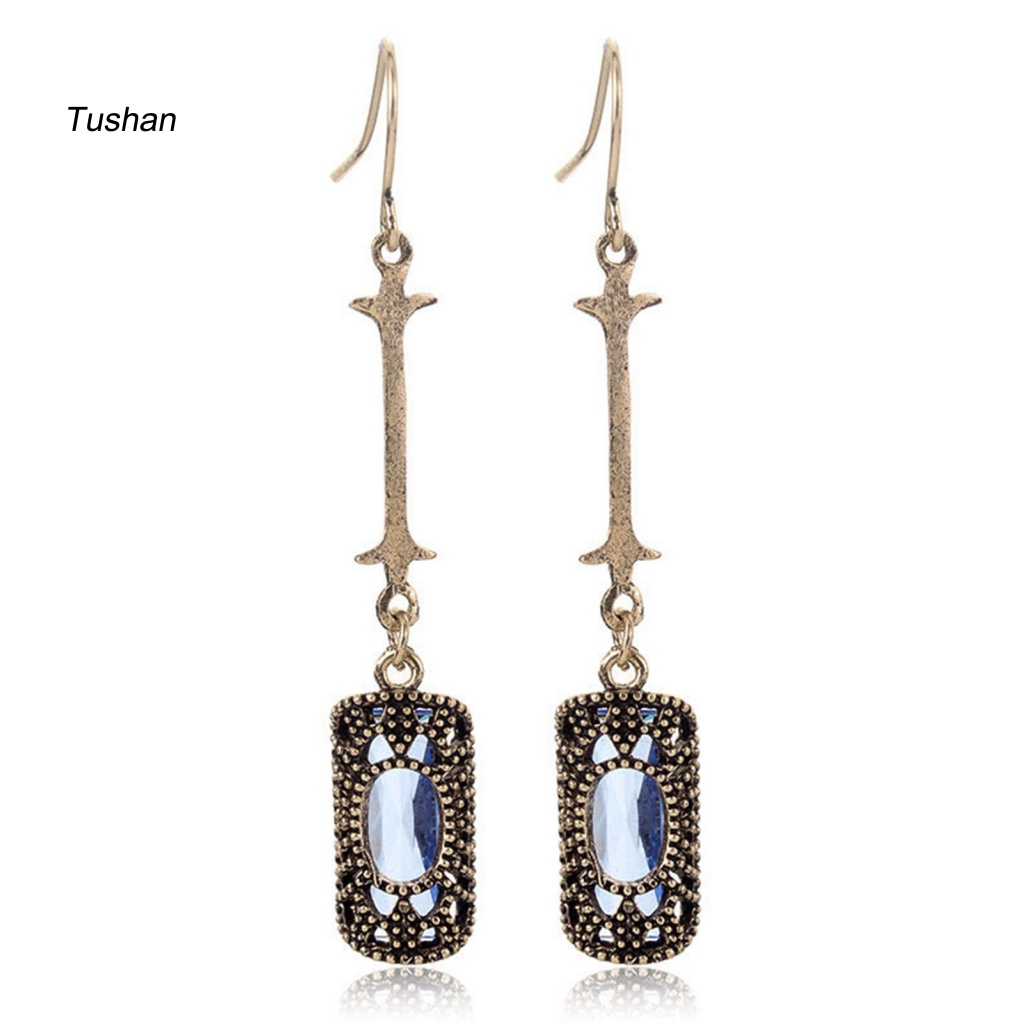 1 Đôi Bông Tai Xỏ Lỗ Dáng Dài Đính Đá Zircon Lấp Lánh