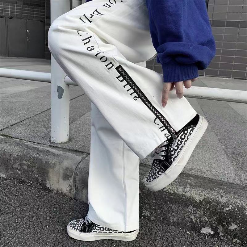 Quần ống rộng Lưng Cao Thời Trang Đường Phố Cá Tính Cho Nam Và Nữ