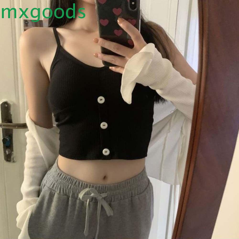 Mxgoods Áo Tank Top Hai Dây Có Mút Đệm Ngực Màu Sắc Tinh Khiết Phong Cách Đường Phố Hàn Quốc Dành Cho Bạn Nữ