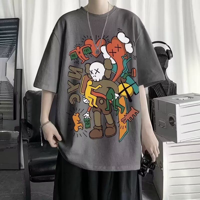 [có size 45 kg___130 kg] M-8XL áo phông nam tay lỡ,Áo Thun Tay Ngắn Oversize In Họa Tiết Hoạt Hình Sesame Street Phong Cách Nhật Bản Chất Lượng Cao Cho Nam