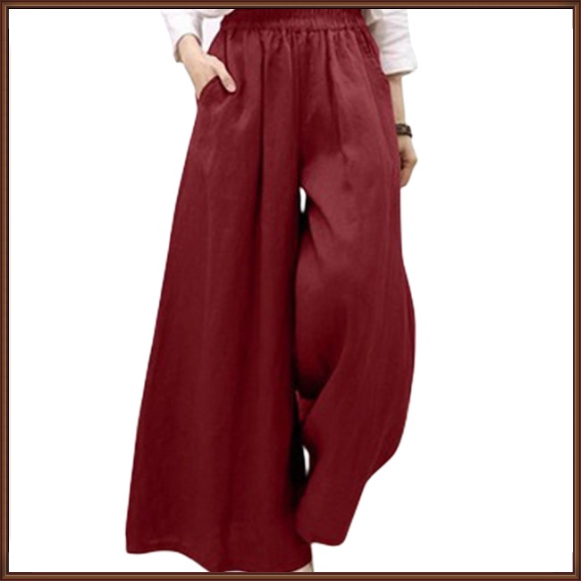 Quần Cotton Lanh Ống Rộng Màu Sắc Đơn Giản Thời Trang Mùa Hè Cho Nữ