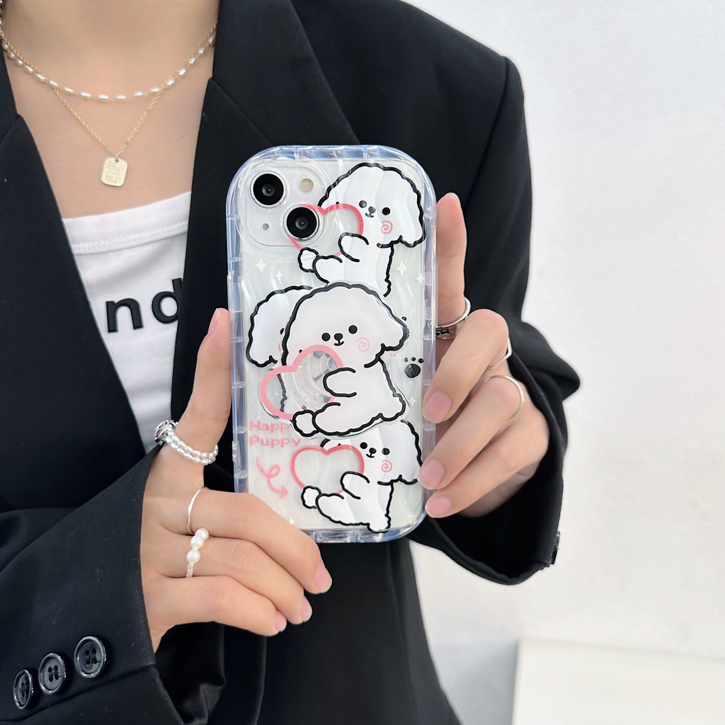 Ốp Điện Thoại TPU Silicone Mềm Trong Suốt Chống Sốc In Hình Chú Chó Dễ Thương Cho iPhone 13 12 11 Pro Max 14 Plus Đứng