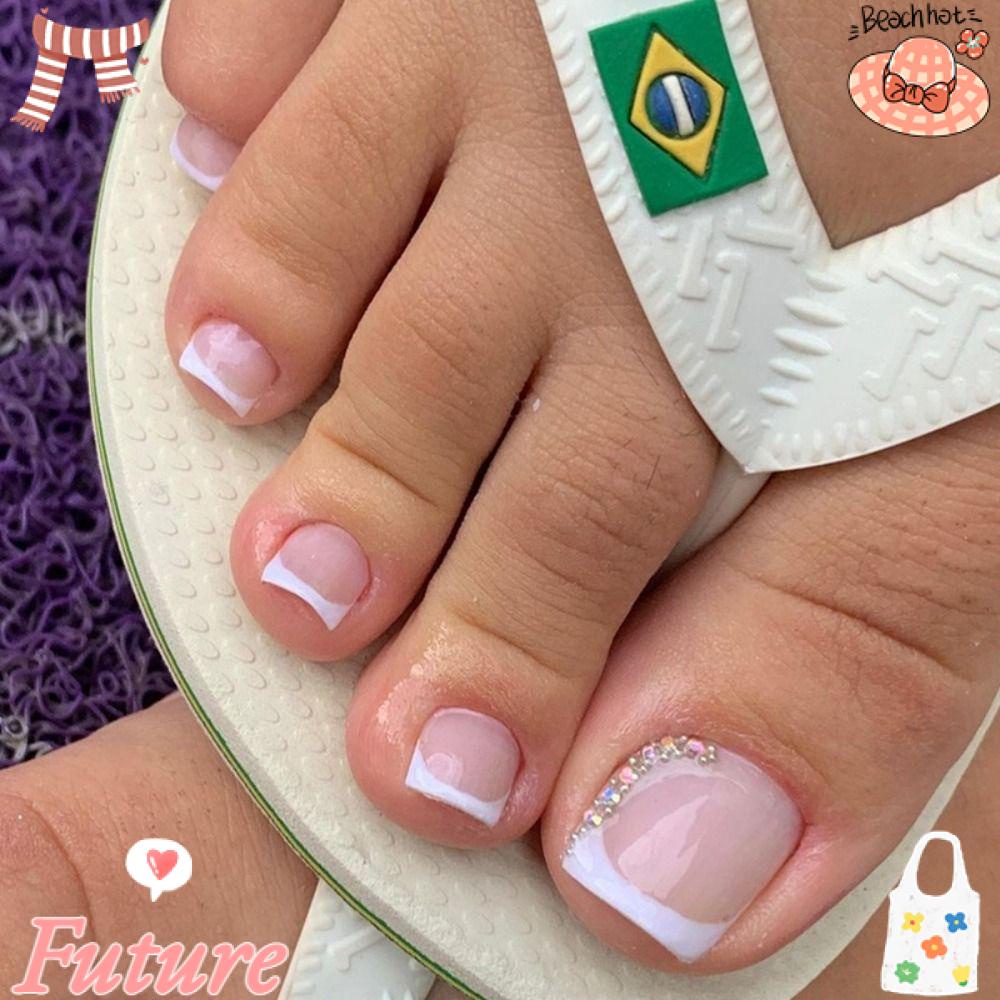 Set 24 Móng Chân Giả Hình Vuông Ngắn Phong Cách Pháp Cho Nữ