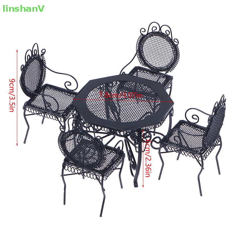 Bộ 5 Mô Hình Bàn Ghế Ăn Bằng Sắt Kiểu Châu Âu Trang Trí Nhà Búp Bê 1: 12