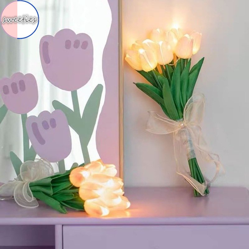 Set 10 / 15 Hoa Tulip Giả Có Đèn LED Trang Trí