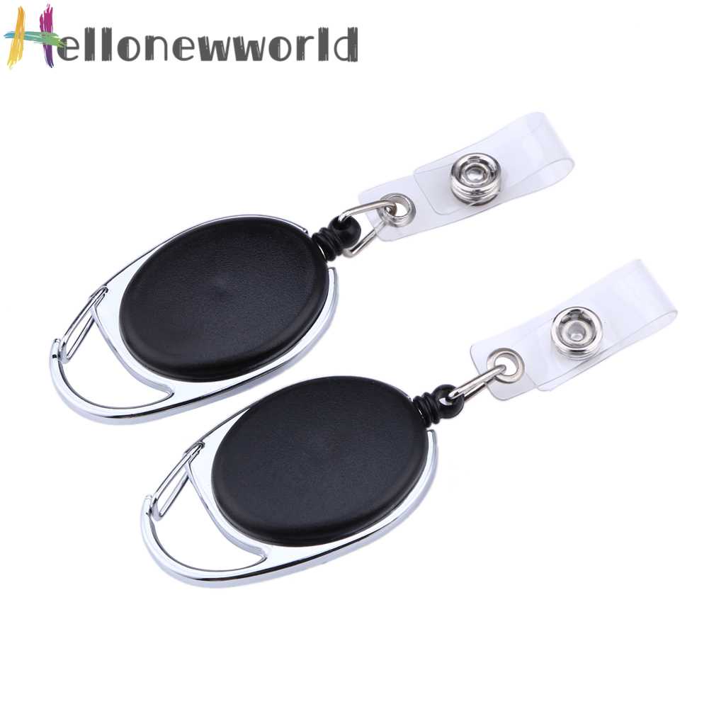 2 Móc Khóa Gắn Thẻ Tên ID Màu Đen Có Thể Thu Gọn