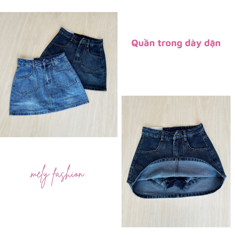 Chân váy Jean bò dáng ngắn chữ A túi nhọn nữ form bồng có quần trong bảo hộ tôn dáng phong cách Hàn quốc trẻ trung CV66