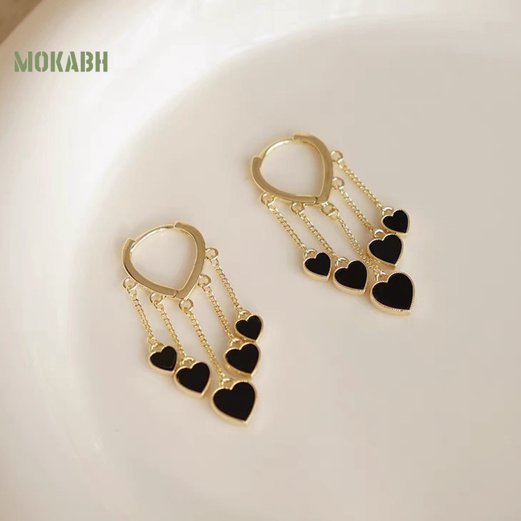 1 Đôi Bông Tai Hợp Kim Hình Trái Tim Màu Đen Phong Cách Hàn Quốc Thanh Lịch Dành Cho Nữ