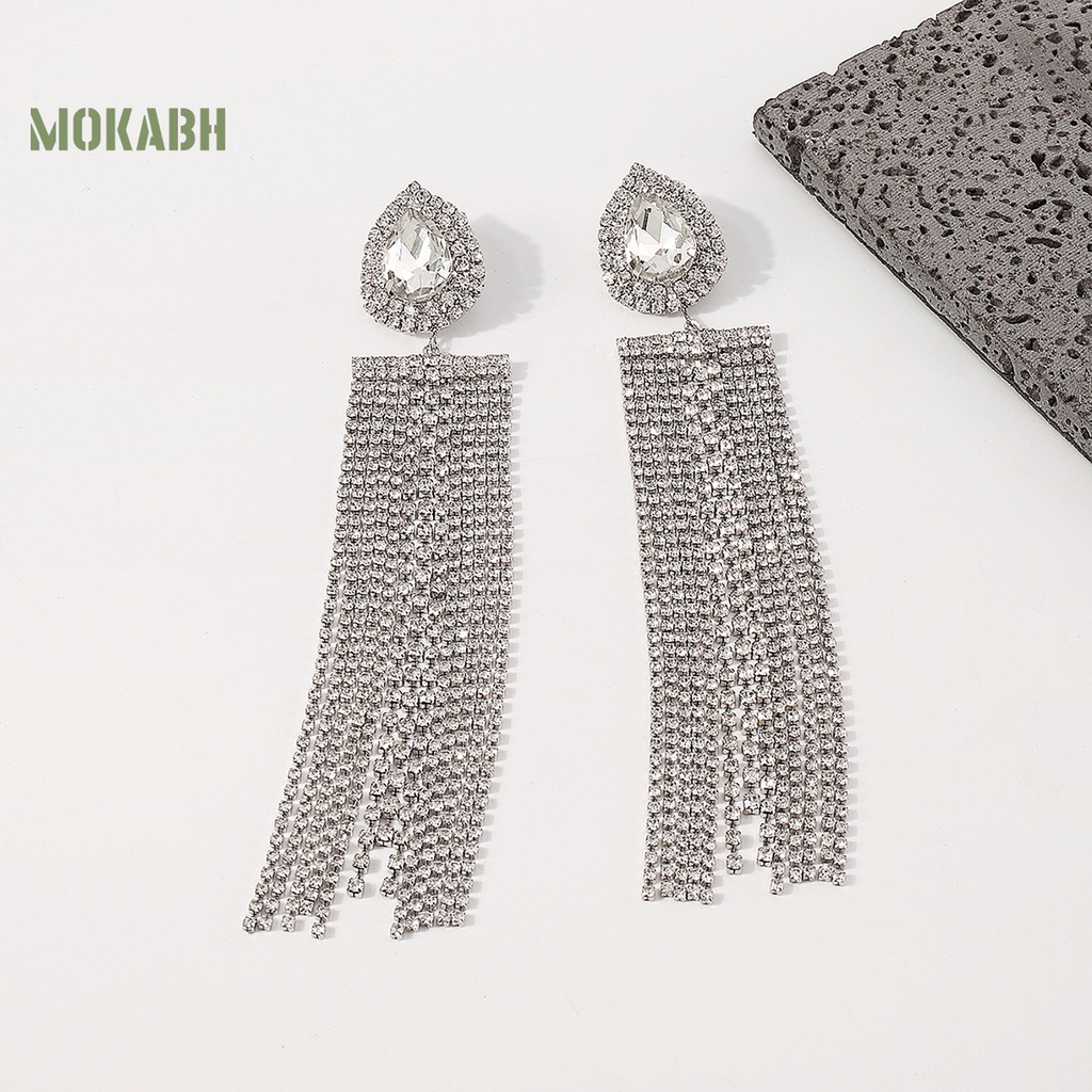 1 Đôi Bông Tai Dáng Dài Hình Giọt Nước Đính Pha Lê Thời Trang