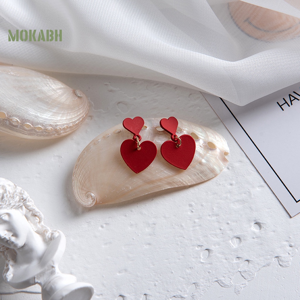 1 Đôi Bông Tai Hình Trái Tim Hai Lớp Chống Mài Mòn Thời Trang Công Sở