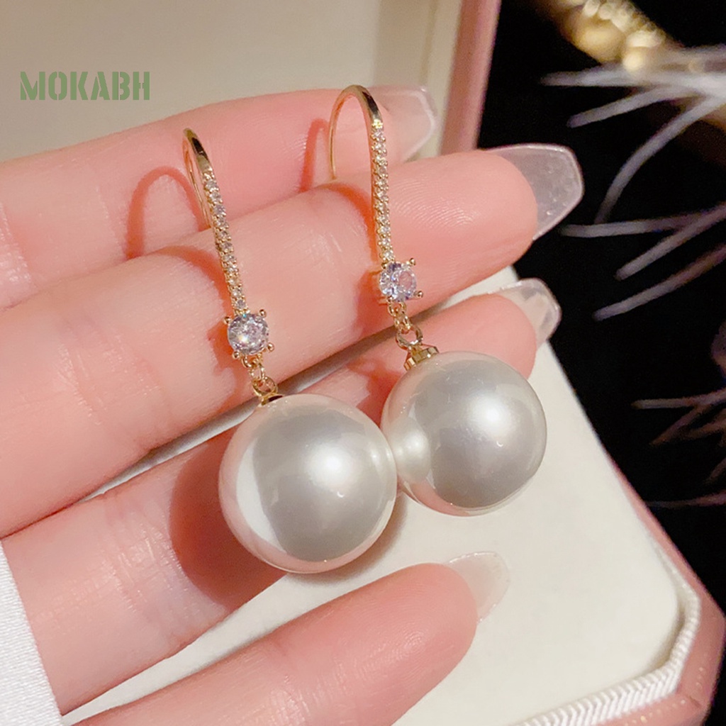 1 Đôi Bông Tai Móc Đính Đá Ngọc Trai Nhân Tạo Lấp Lánh Thời Trang