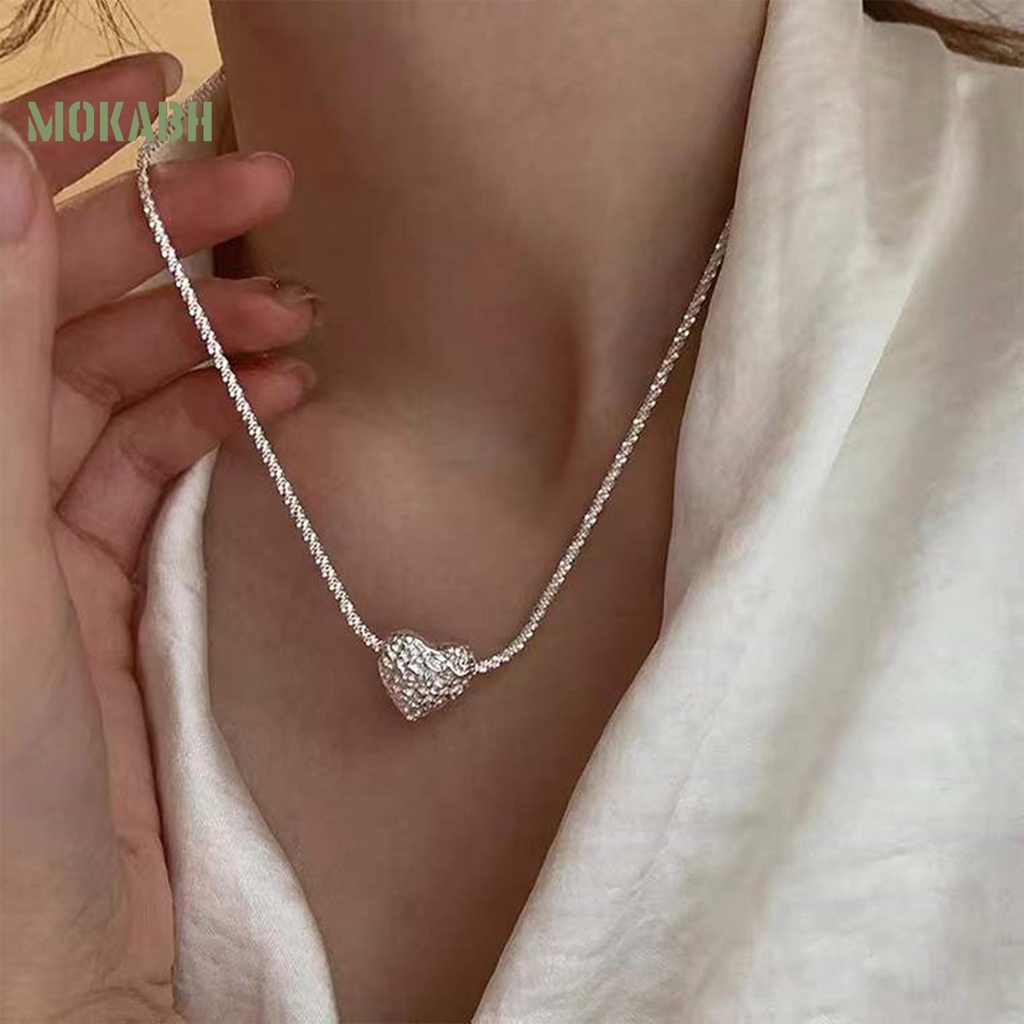 Vòng cổ Mặt Hình Trái Tim Màu Bạc Lấp Lánh Thời Trang Cho Nữ