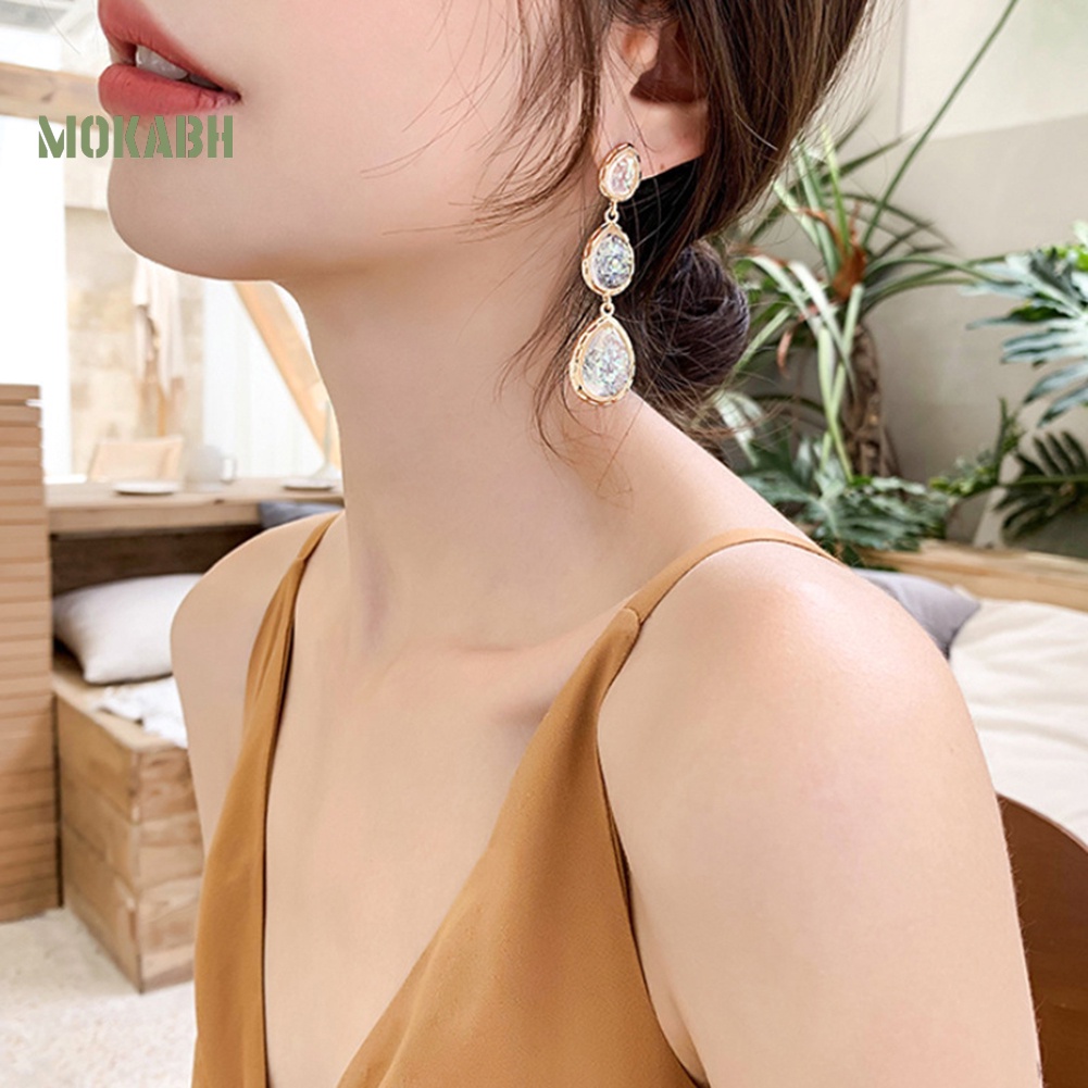 Bông Tai Dài Hình Giọt Nước Đính Đá Giả Thời Trang Dành Cho Nữ