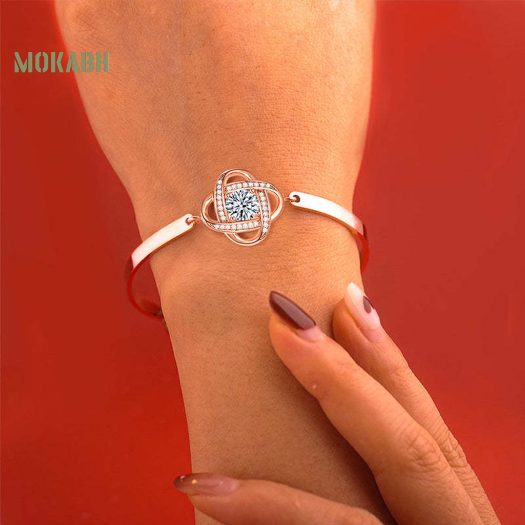 [Mới] Vòng Tay Hợp Kim Mạ Điện Hình Cỏ Bốn Lá Đính Đá Sáng Bóng Có Thể Điều Chỉnh Trang Trí Cho Nữ