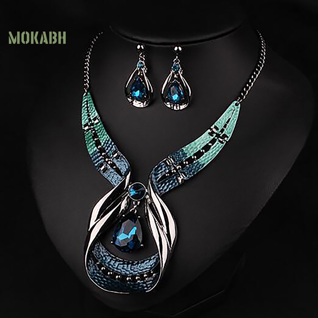 Set 3 Món Trang Sức Gồm Vòng cổ / Bông Tai Hình Giọt Nước Có Thể Điều Chỉnh