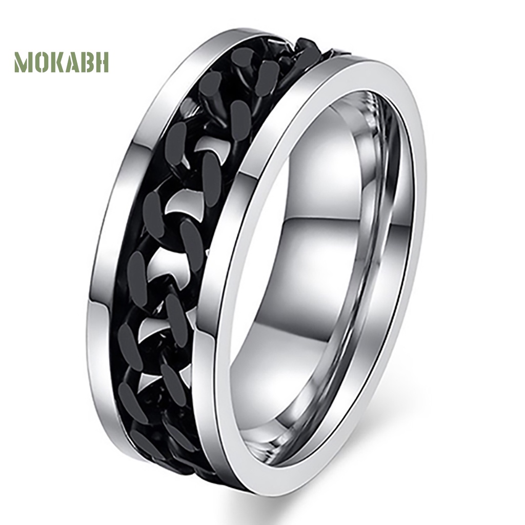 Nhẫn Dây Xích Bằng Thép Không Gỉ Dát Dát Thời Trang Unisex